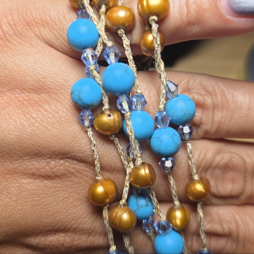 Turquoise and Gold Beaded Necklace